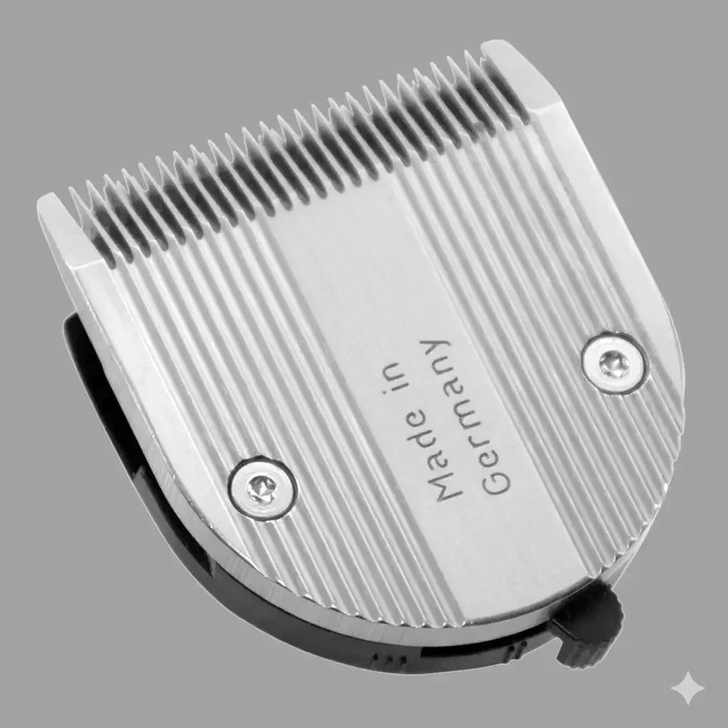 Close-up of metal clipper blade with screws, ideal for sharpening services in Somerset.